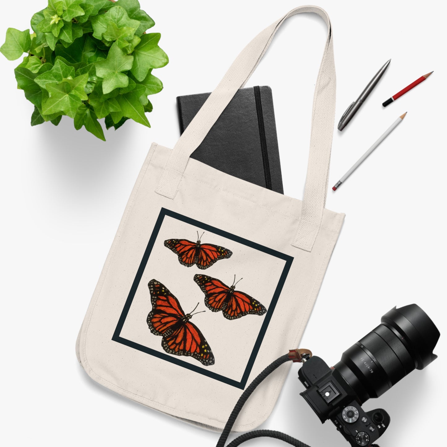 Monarch Butterfly - Flight - Organic Canvas Tote Bag