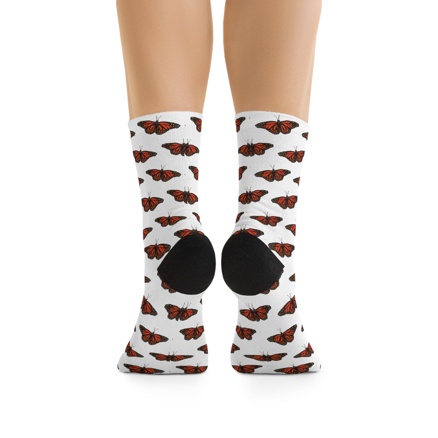 Monarch Butterfly Print Socks | Eco-Friendly, Fun Gift for Nature Lovers, Colorful Crew Socks, Stylish Recycled Footwear