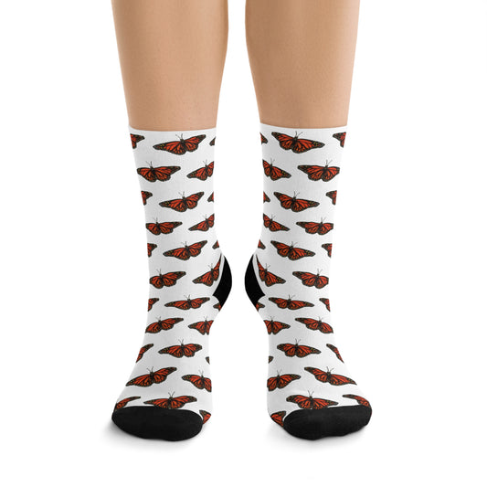 Monarch Butterfly Print Socks | Eco-Friendly, Fun Gift for Nature Lovers, Colorful Crew Socks, Stylish Recycled Footwear