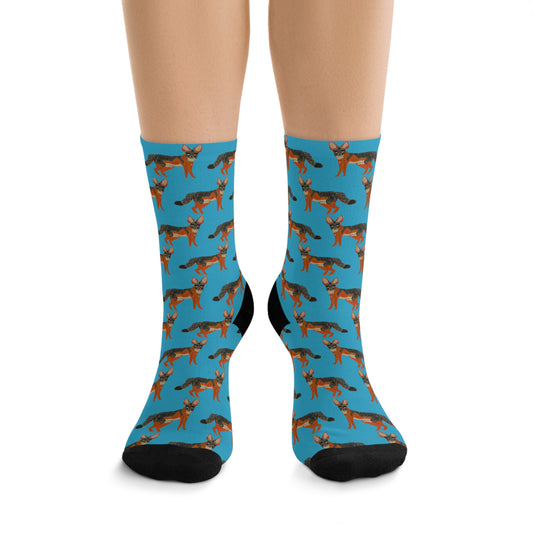 San Joaquin Kit Fox Print Socks | Eco-Friendly, Fun Gift for Nature Lovers, Colorful Crew Socks, Stylish Recycled Footwear