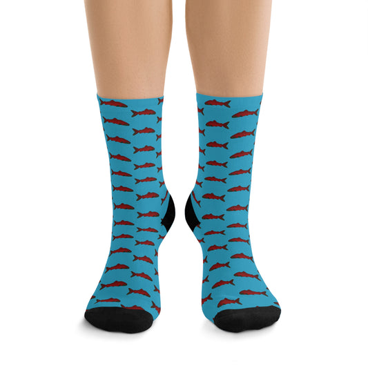 Chinook Salmon Print Socks | Eco-Friendly, Fun Gift for Nature Lovers, Colorful Crew Socks, Stylish Recycled Footwear